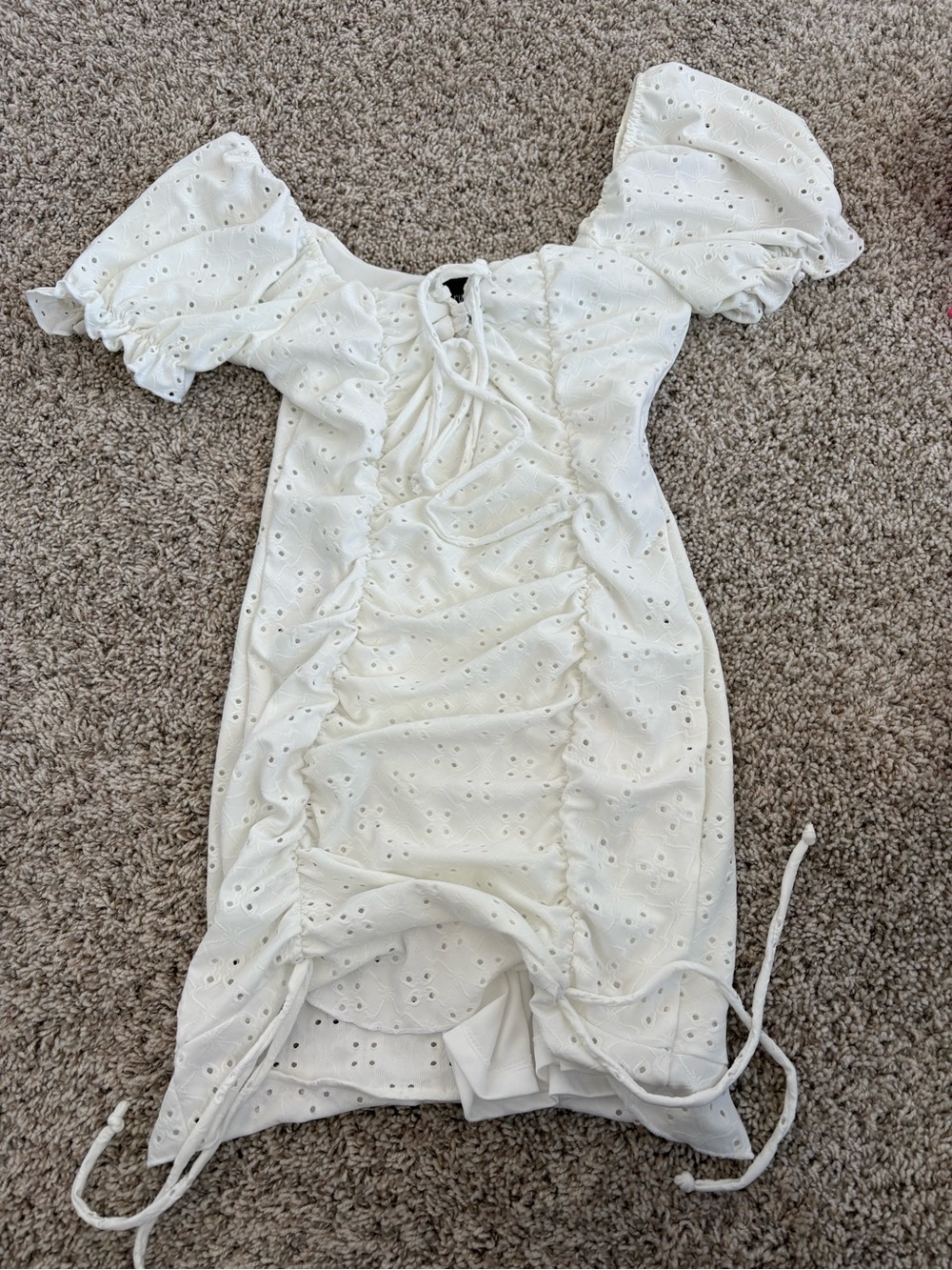 Rue21 White Eyelet Ruched Tie-Front Mini Dress